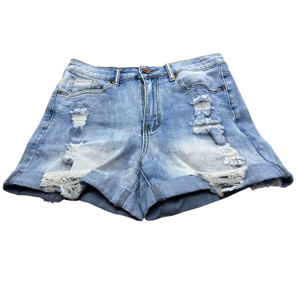 Distressed Denim Shorts With Frayed Hem